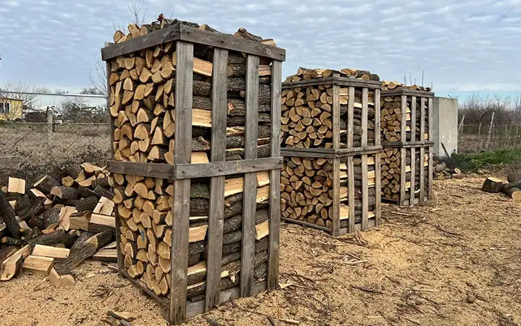 нарязани и нацепени дъбови дърва наредени в пале в Пазарджик